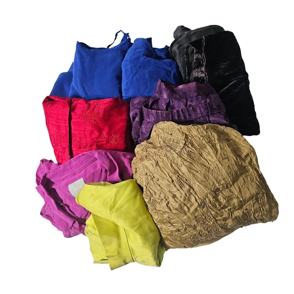Mixed Silk Clothing Scrap Cutter Lot Fabric Crafting Upcycle Solid Colors 7 pc